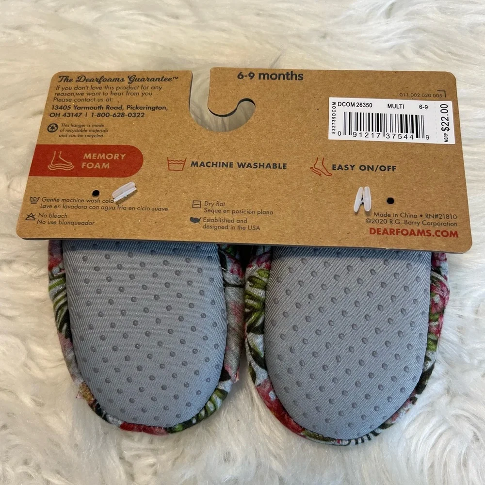 Baby Bear Dearfoams Infant Slippers 6-9 months pink multi memory foam new